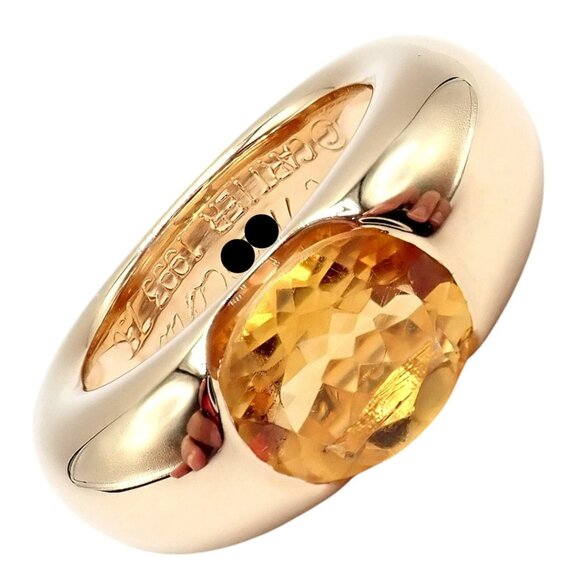 Authentic! Cartier 18k Yellow Gold Citrine Wide Large Ellipse Band Ring Size 5.5 - Picture 8 of 15